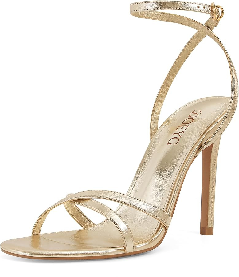 DOEYG Stiletto Heel Sandals for Women Strappy Heels Sandals Dressy Comfortable Round Open Toe Sum... | Amazon (US)