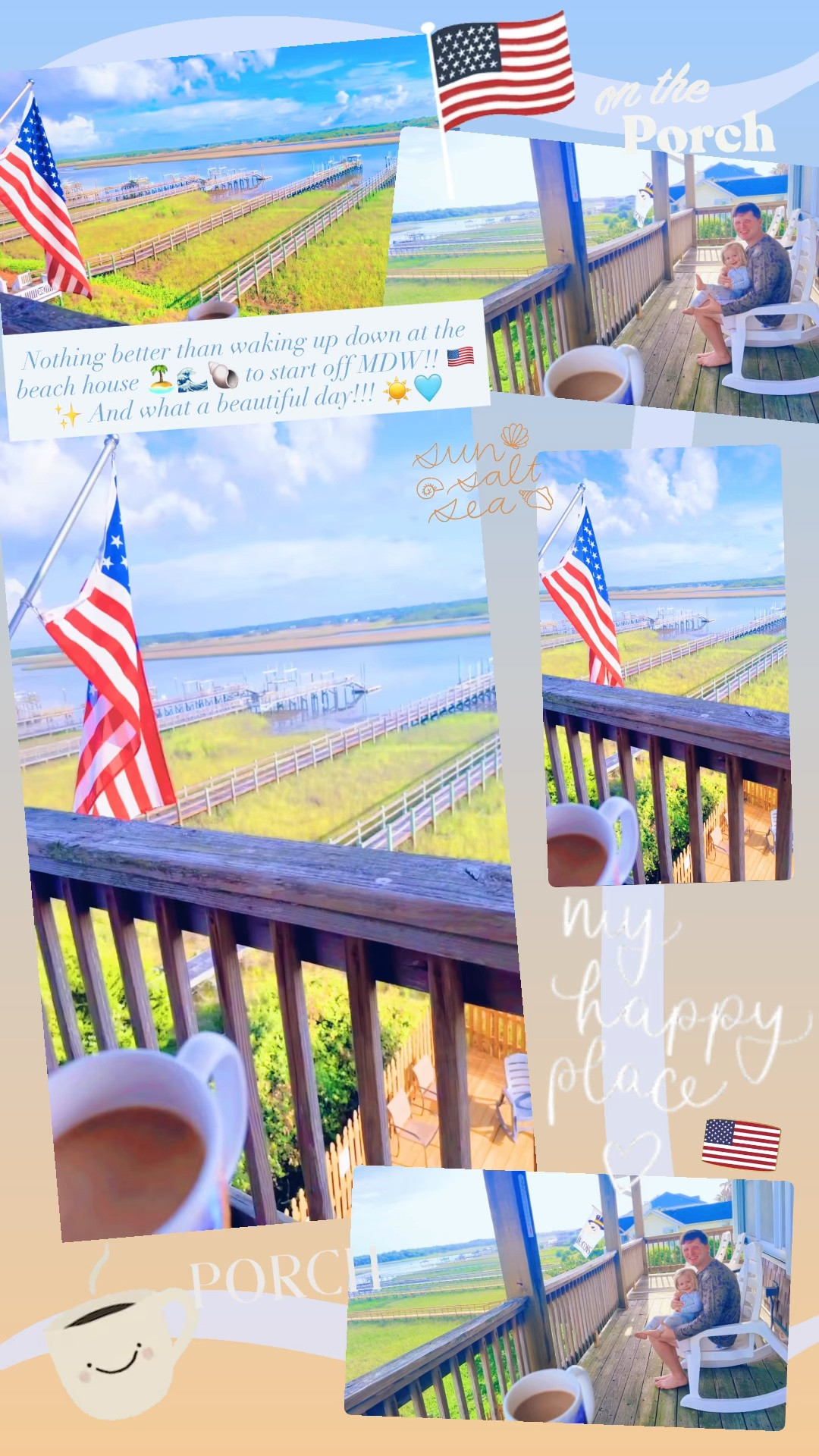 Nothing better than waking up ☕️ down at the beach house 🏝️🌊🐚 to start off MDW!! 🇺🇸✨ And what a beautiful day!!! ☀️🌾🩵