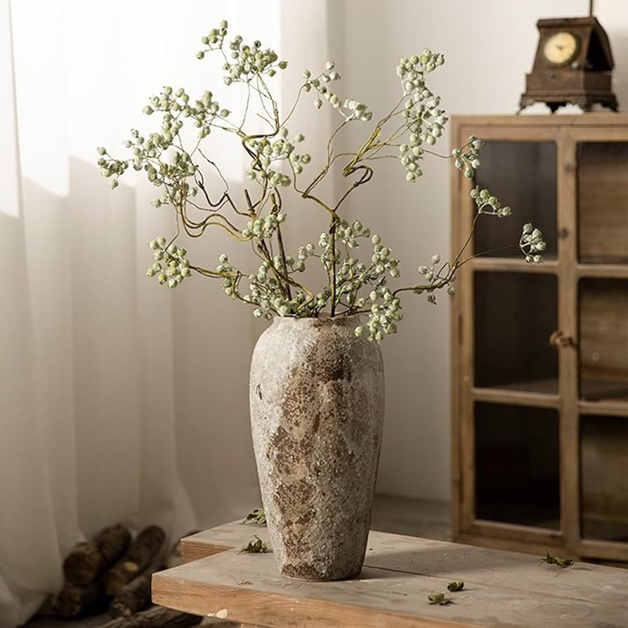 Rustic Ceramic Floor Vase, Vintage Terracotta Clay Tall Pottery Vase for Table Centerpiece Farmho... | Amazon (US)