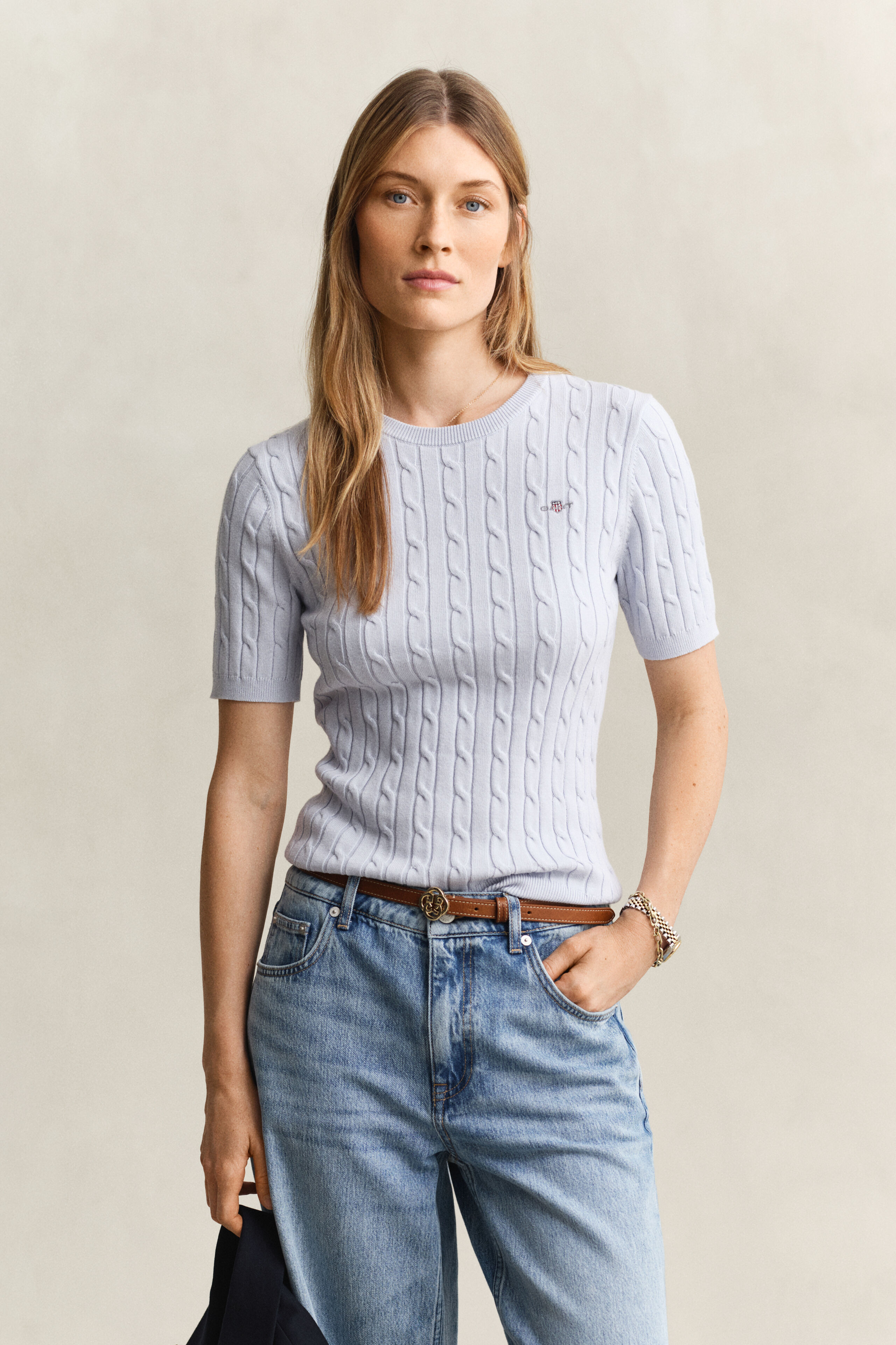 Cable Knit Short Sleeve Sweater | Gant