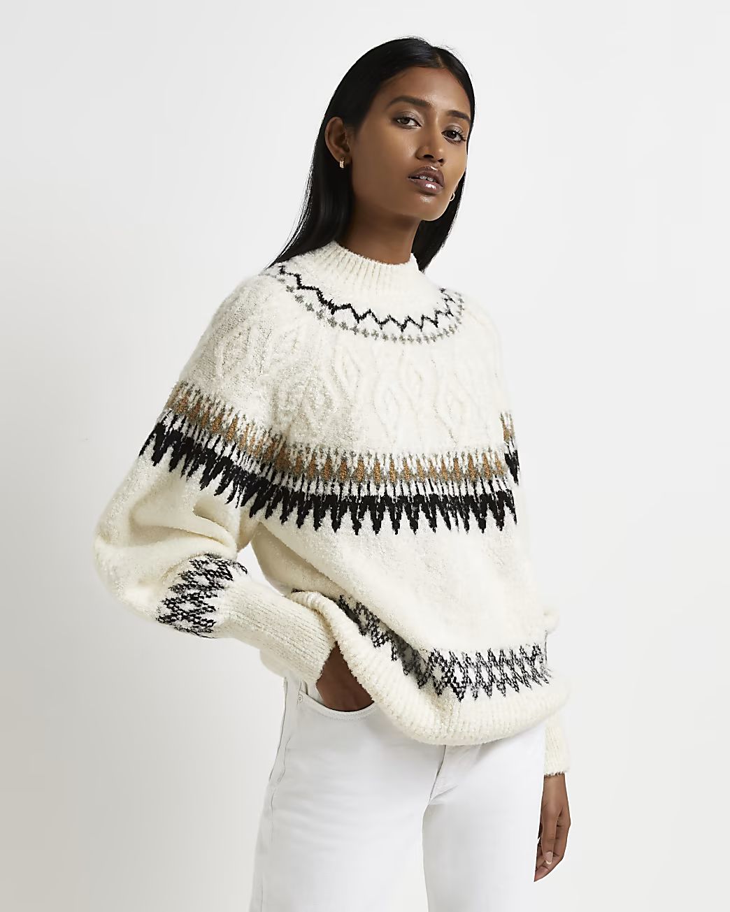 Cream fairisle knitted jumper | River Island (UK & IE)