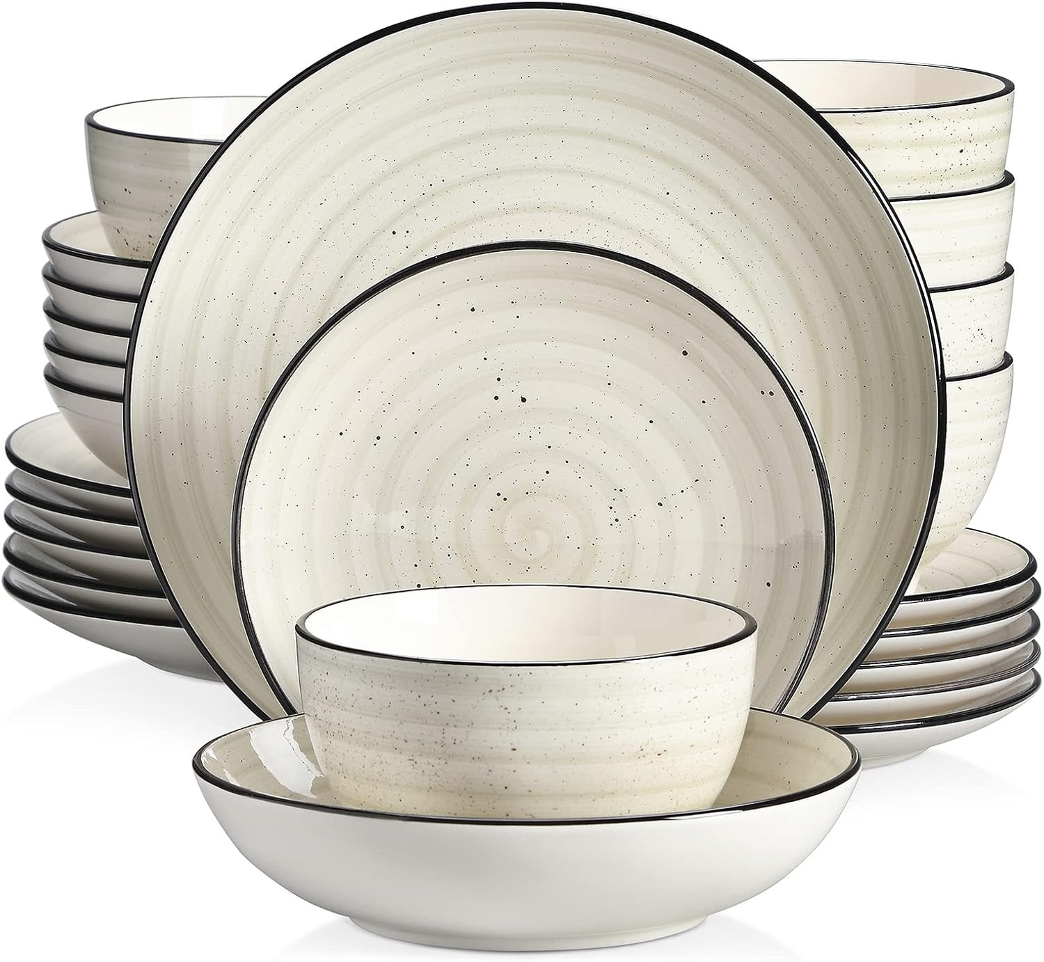 vancasso Stoneware Dinnerware Set 24 Pieces, Bonbon Beige Dinner Set Handpainted Spirals Pattern ... | Amazon (US)