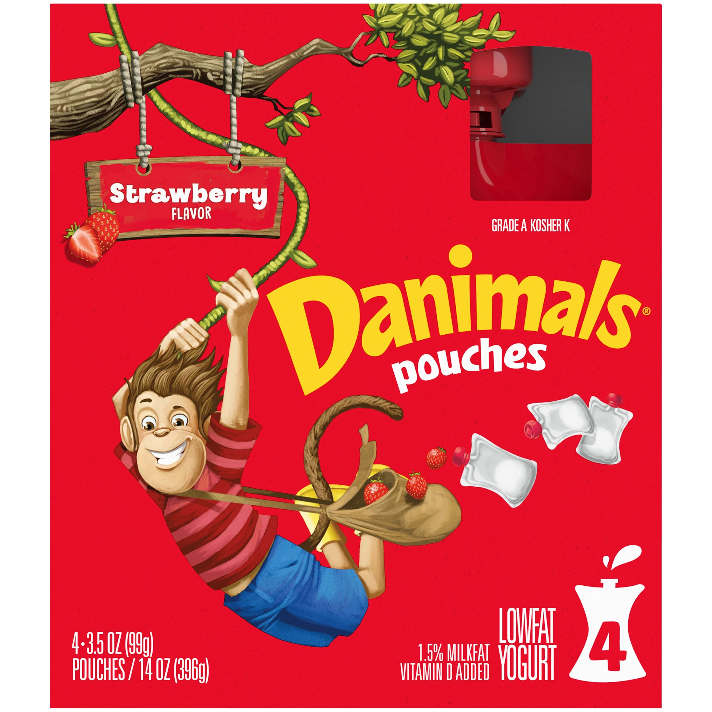 Danimals Pouches Strawberry Squeezable Low Fat Yogurt, 3.5 OZ, 4 Ct | Walmart (US)