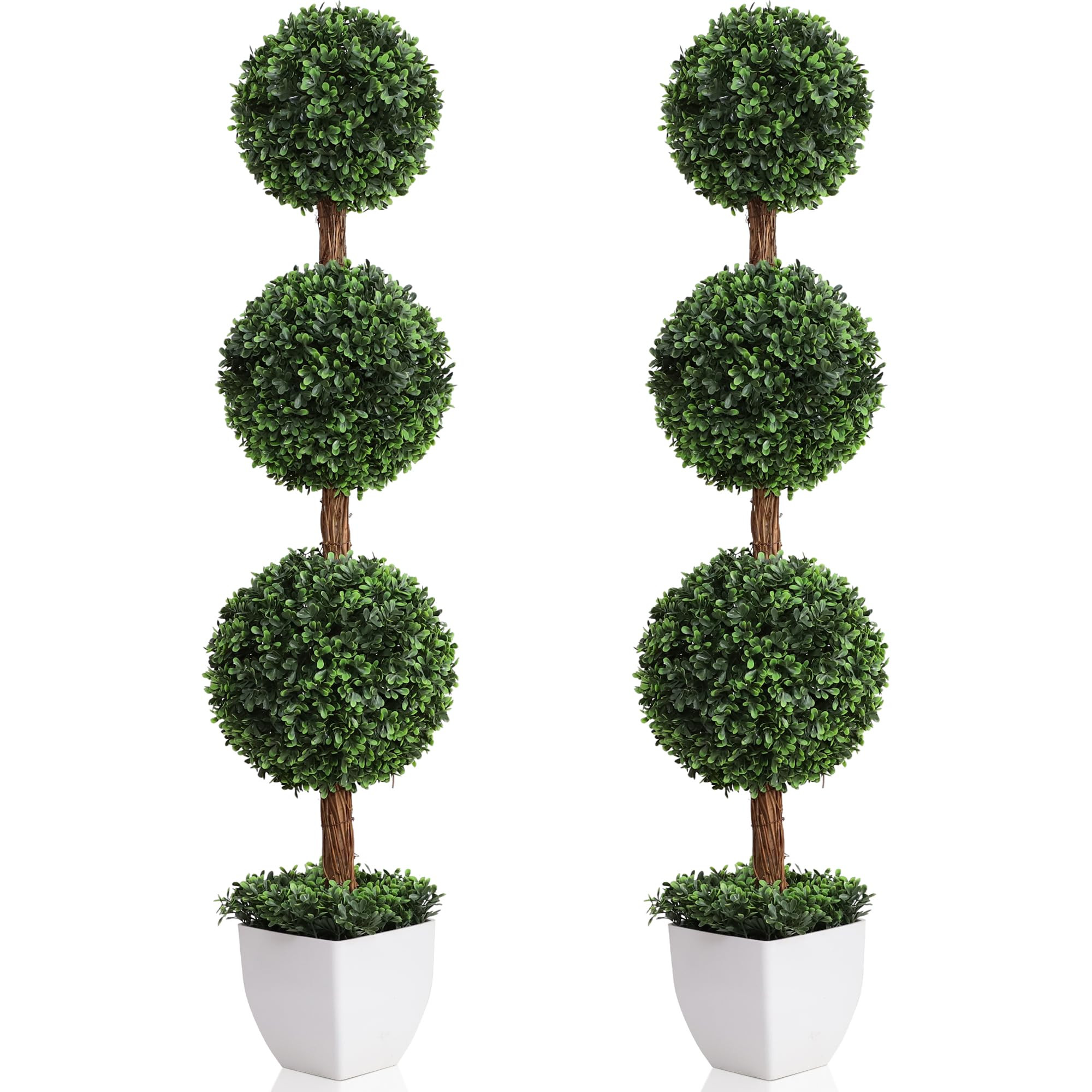 Artificial Topiaries Ball Trees Outdoor, 3.6ft Faux Boxwood Plants Topiary Triple Ball Tree(2 PCS... | Amazon (US)