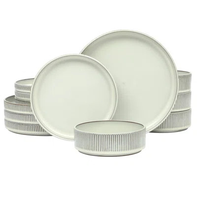 Gibson Elite 12 Piece (Service for 4) Townscape Plates and Bowls Reactive Glaze Embossed Round Dishes Terracotta Ceramic Dinnerware Set | Wayfair North America