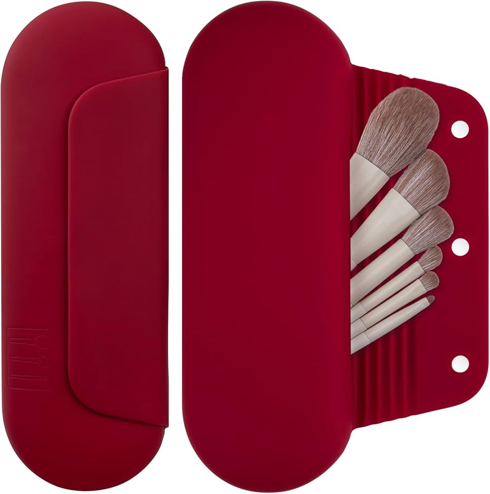 Silicone Makeup Brush Holder Travel Cosmetic Bag：Soft Portable Cosmetic Face Brushes Holder wit... | Amazon (US)