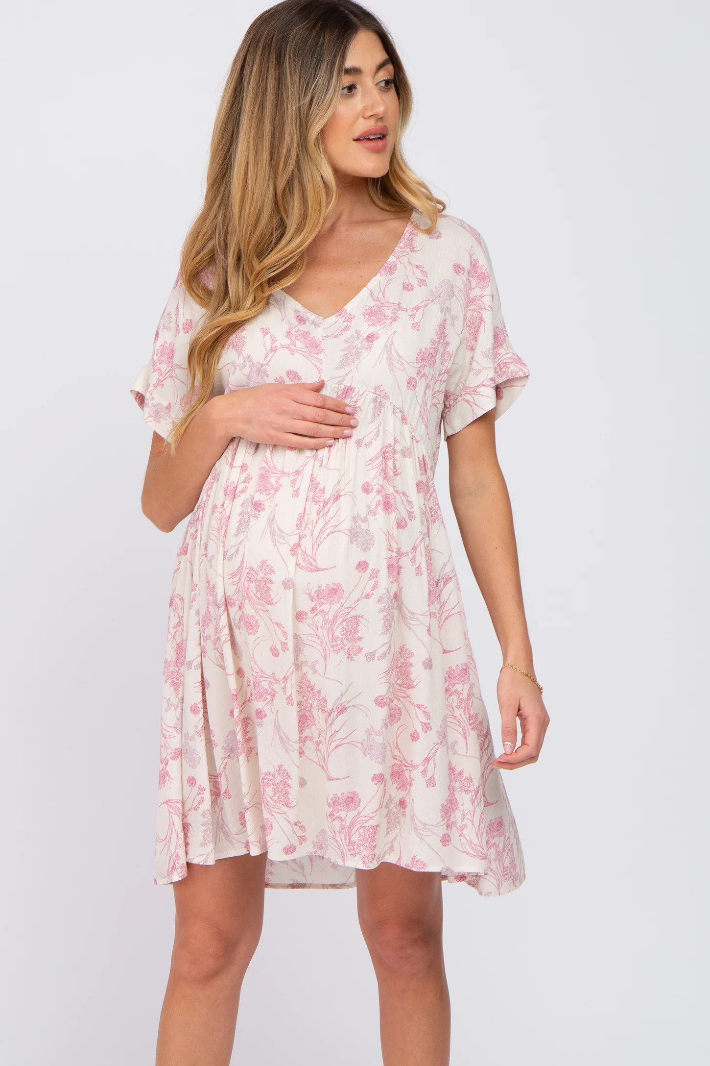 Pink Floral V-Neck Maternity Dress | PinkBlush Maternity