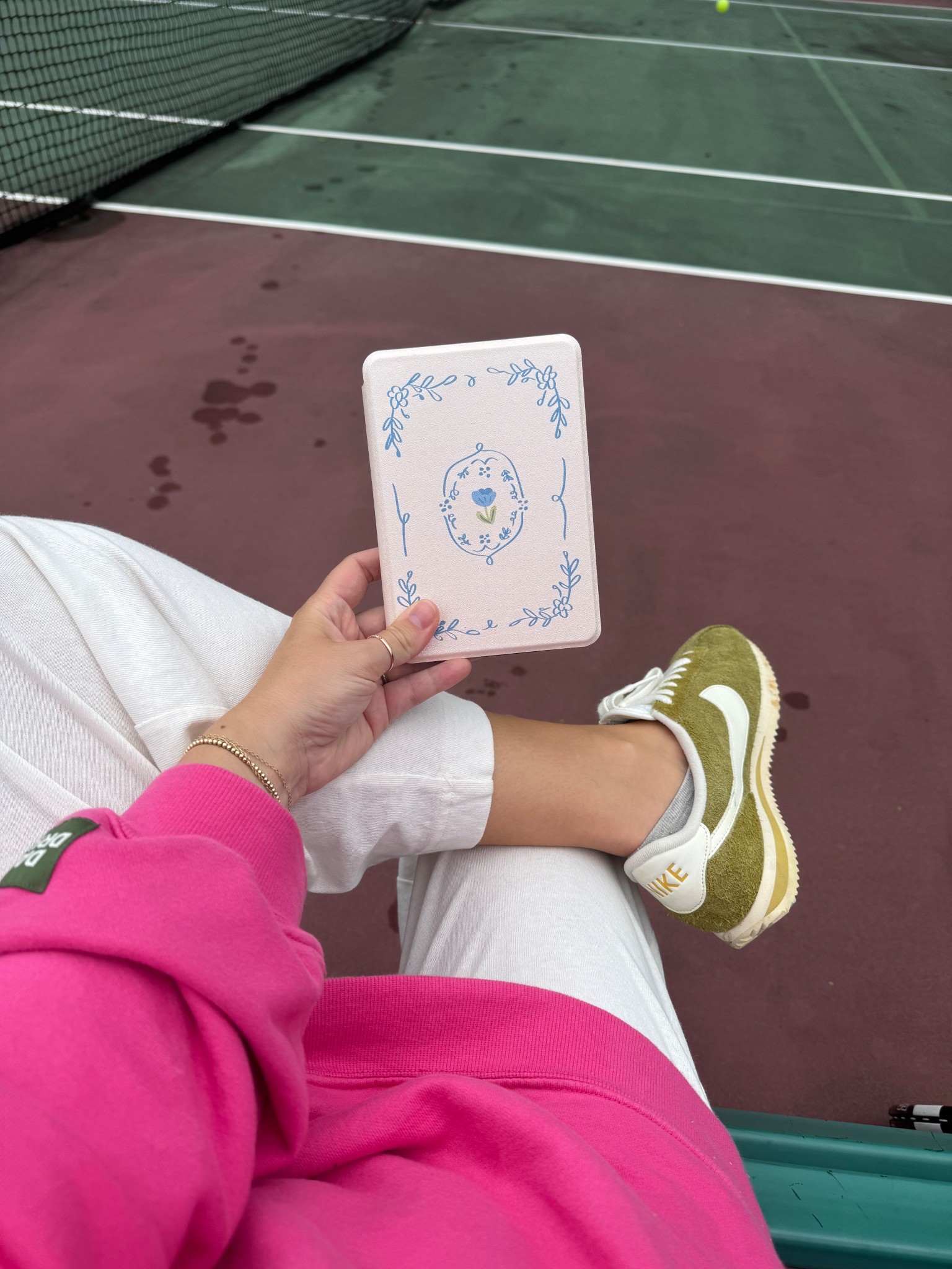 Tagging same sweatshirt in the prettiest red!!! Pants run huge- size down. Kindle case is Dear Reader Co  