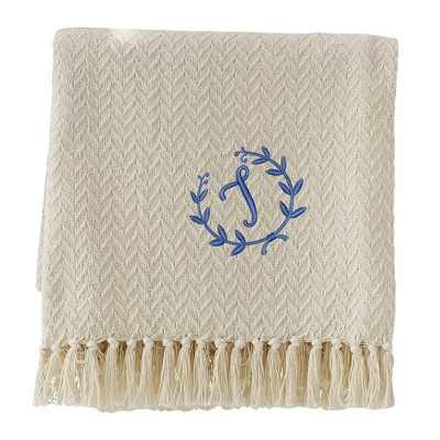 Personalization Mall Floral Wreath Embroidered Afghan Throw Blanket, T | Target