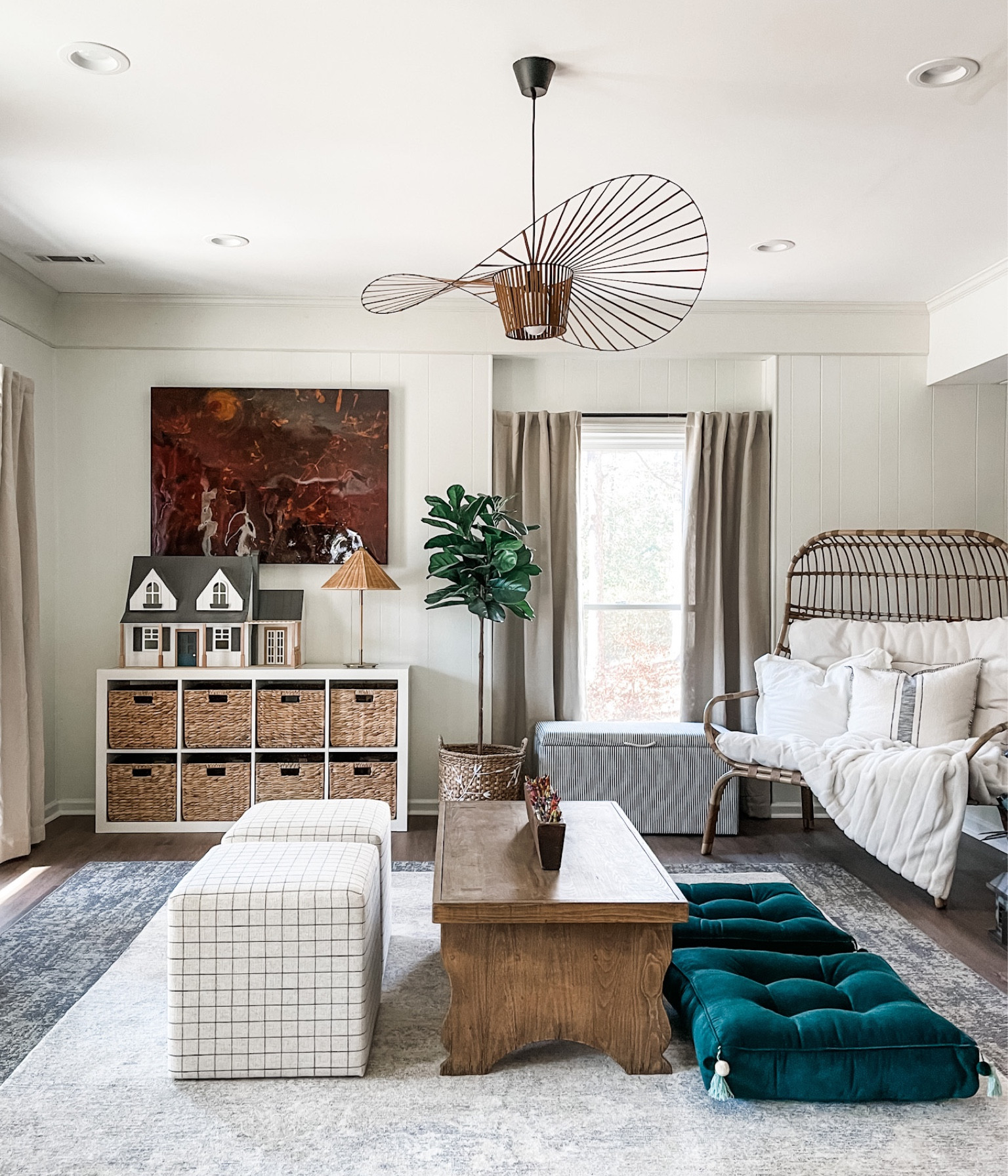  New playroom for my 6 and 9 YO! 

#playroom #chandelier #wovenchandelier #ottoman #floorpillow #pouf #eggchair #storageottoman #fiddleleaffig #fauxfig #target #walmart #amazon 

#LTKfamily #LTKhome #LTKkids