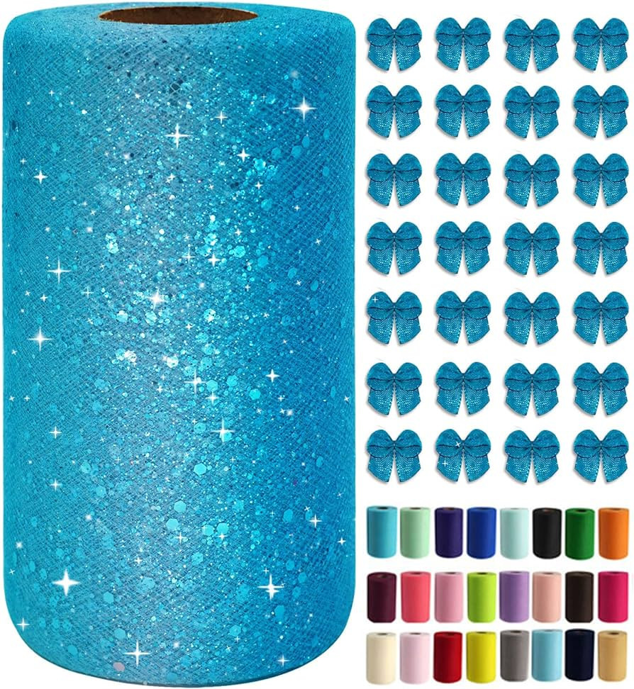 Turquoise Glitter Tulle Rolls 6 Inch by 50 Yards Sequin Tulle Fabric Ribbon for DIY Tutu Skirt Se... | Amazon (US)