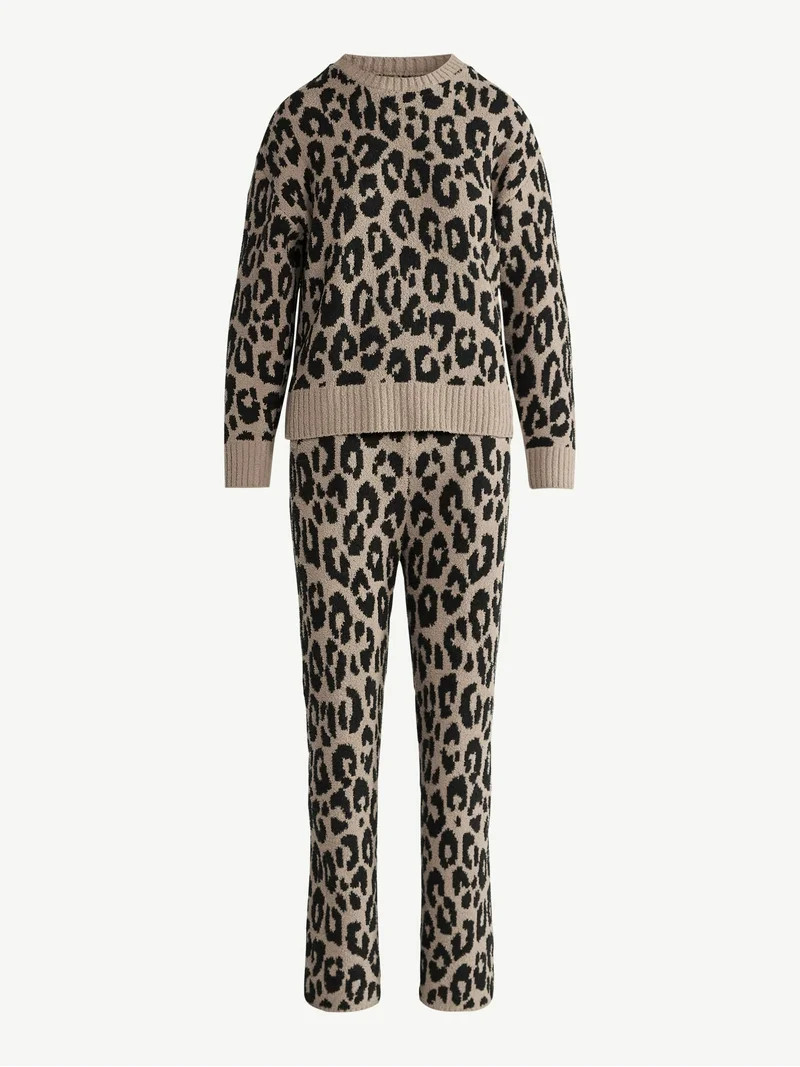 Joyspun Women's Cozy Ribbed Crewneck Top and Wide-Leg Pants Set, 2-Piece, Sizes XS-3X | Walmart (US)