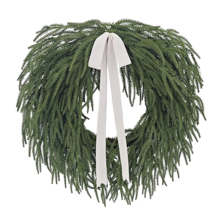 My Texas House Natural Feel Norfolk Artificial Christmas Wreath with Bow, Green, 22" | Walmart (US)