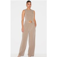 Beige Tailored Pinstripe Wide Leg Trousers Co-ord | PrettyLittleThing US