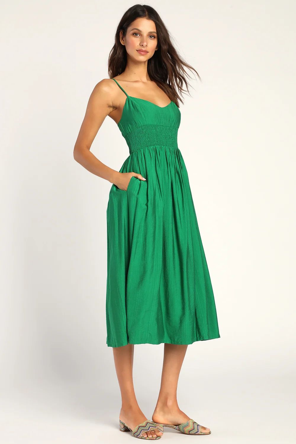Full Heart Green Smocked Midi Dress | Lulus (US)