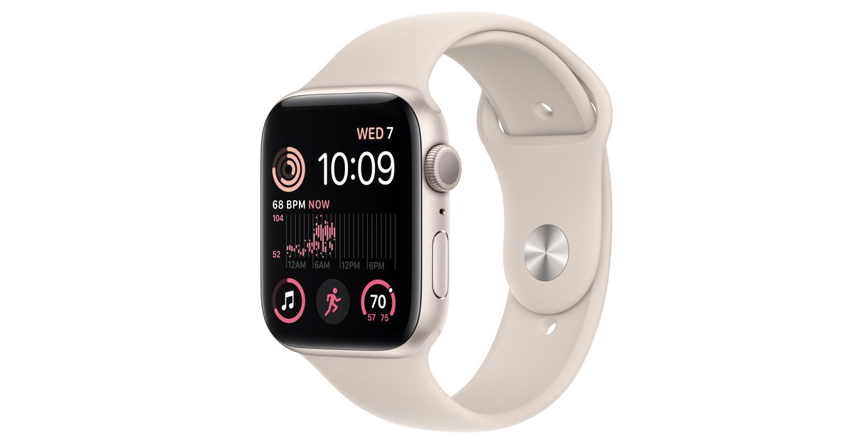 Apple Watch SE GPS 44mm Starlight Aluminum Case with Starlight Sport Band - S/M | Apple (US)