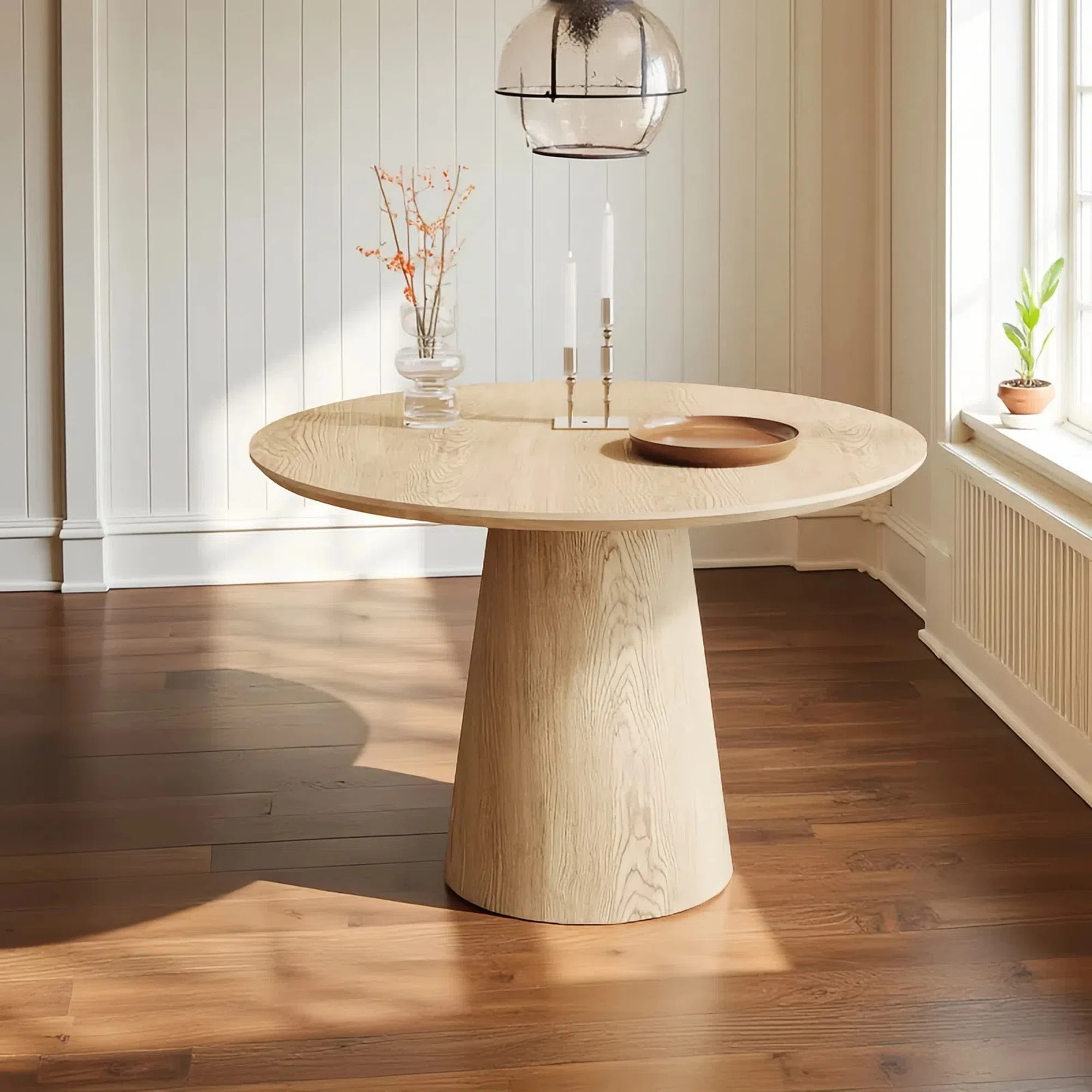 43" Round Dining Table For 4-6, Mid Century Modern Farmhouse Kitchen Table With Pedestal Base - R... | Wayfair North America