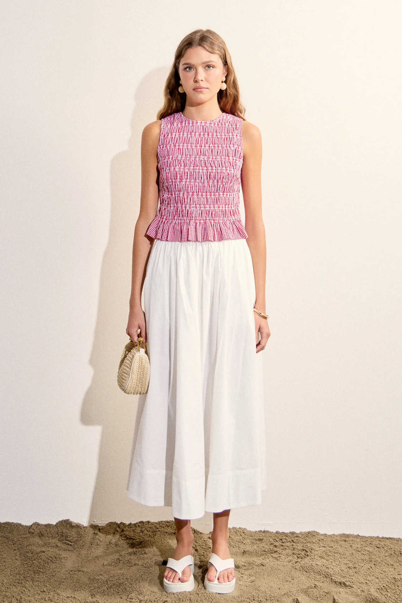 Smocked Gingham Sleeveless Top | English Factory