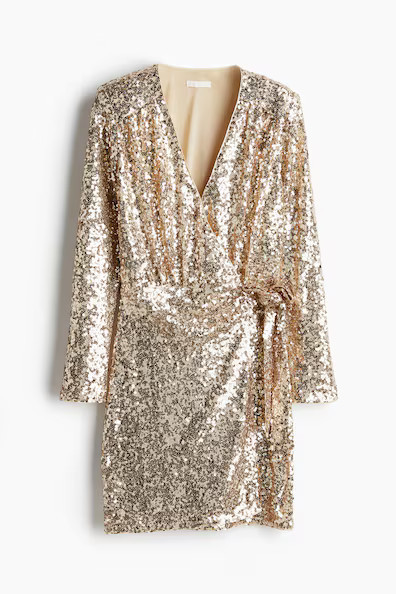 H & M - Paillettenkleid im Wickelschnitt - Gelb - Damen | H&M (DE, AT, CH, NL, FI)