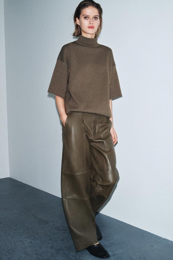 ZW COLLECTION LIMITED EDITION STRAIGHT LEATHER TROUSERS | Zara UK