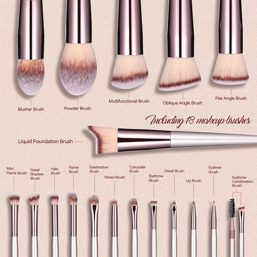 BS-MALL Makeup Brush Set 18 Pcs Premium Synthetic Foundation Powder Concealers Eye shadows Blush ... | Amazon (US)