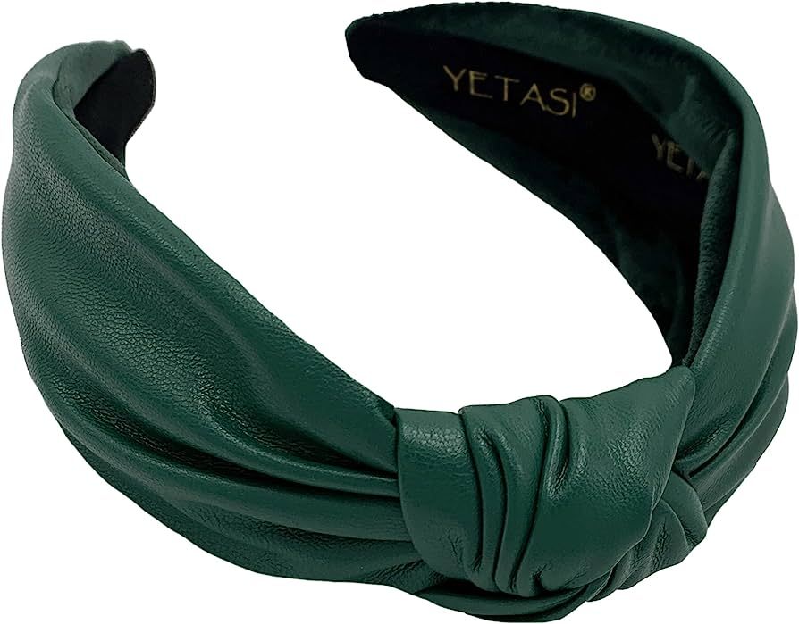 YETASI Green Headbands for Women are Trendy. Leather Knotted Headband for Woman is a Long Lasting Forest Green Headband | Amazon (US)