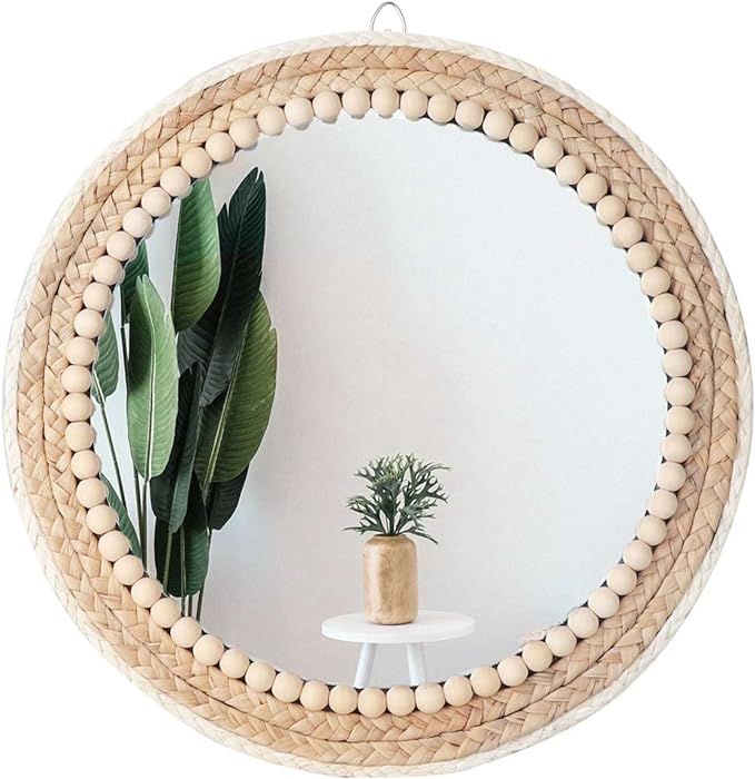 Boho Wall Mounted Mirror Round Mirror Decorative Hanging Mirror 15 Inch Circle Rattan Mirror Boho... | Amazon (US)