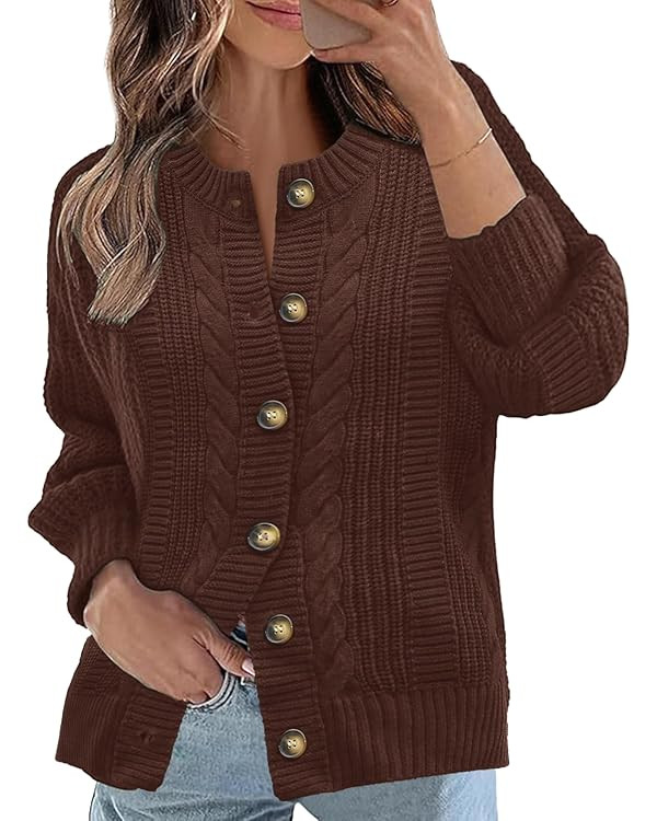 Rapbin Women's Cable Knit Cardigan Open Front Sweater Casual Long Sleeve Button Coats Outerwear | Amazon (US)