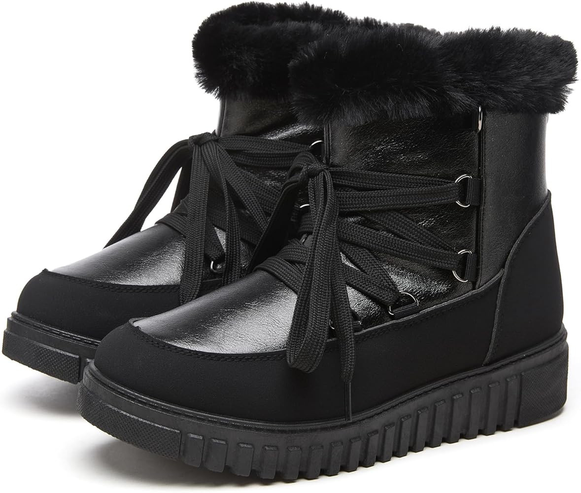 HYPOCRUTE Women's Fur lined Snow Boots Warm Winter Boots for Women Lace up Non Slip Ankle Booties... | Amazon (US)