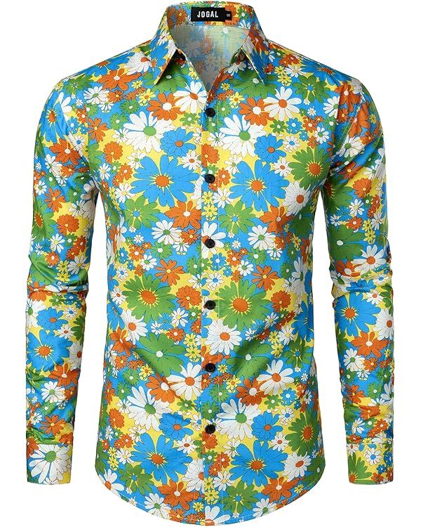 JOGAL Mens Floral Dress Shirt Long Sleeve Printed Casual Button Down Shirts | Amazon (US)