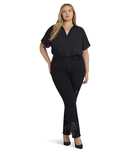 NYDJ Women's Plus Size Marilyn Embroidery Jeans in Black Rinse | Amazon (US)