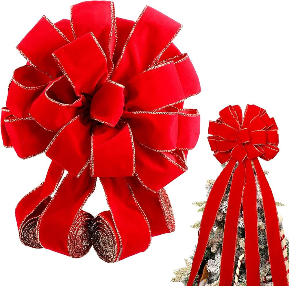 Waydress Velvet Christmas Tree Topper Bow 108x13 Inches Velvet Bow with Long Streamers Extra Larg... | Amazon (US)