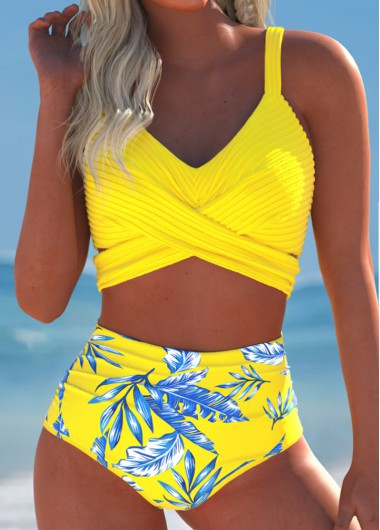 Surplice Tropical Plants Print Yellow Bikini Set | modlily.com - USD 29.98 | modlily.com