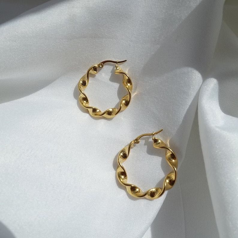 Twisted Gold Hoop Earrings  Twist 18K Gold Plated Hoops  | Etsy UK | Etsy (UK)