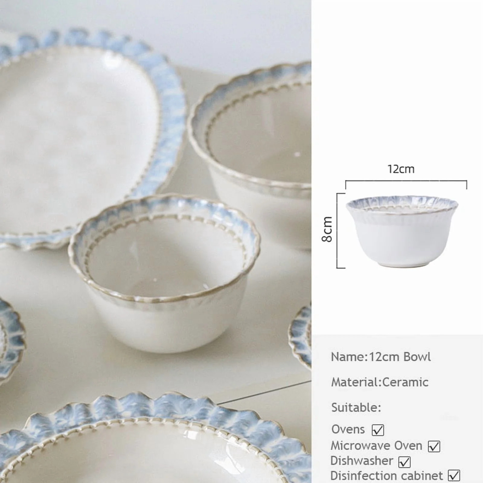 Ceramic Lace Staple Plate, Simple Blue Breakfast Mug, Underglaze Coffee Mug, Home Tableware Set F... | Walmart (US)