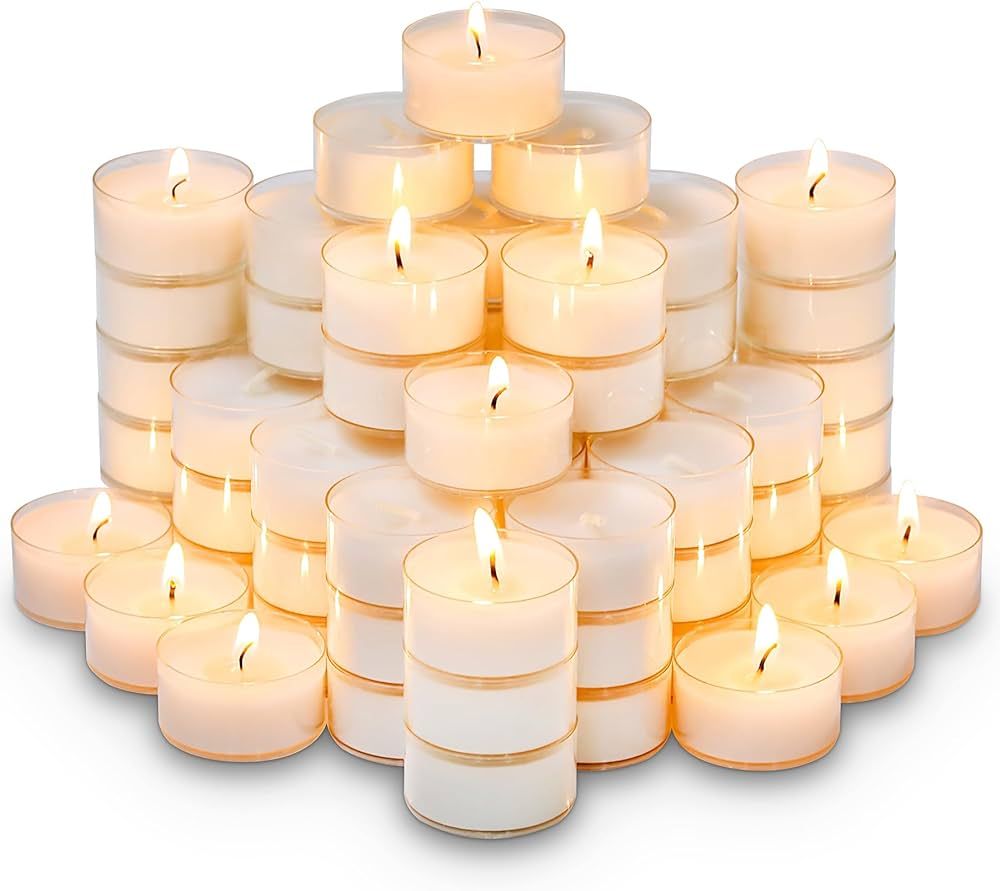 Tealight Candles, Giant 100,200,300 Bulk Packs, White Unscented European Smokeless Clear Cup Tea ... | Amazon (US)