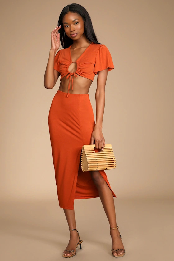Embrace the Sunshine Rust Orange Two-Piece Midi Dress | Lulus (US)