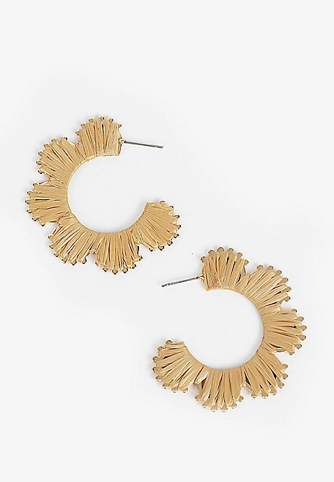 Raffia Wrapped Floral Hoop Earrings | Maurices