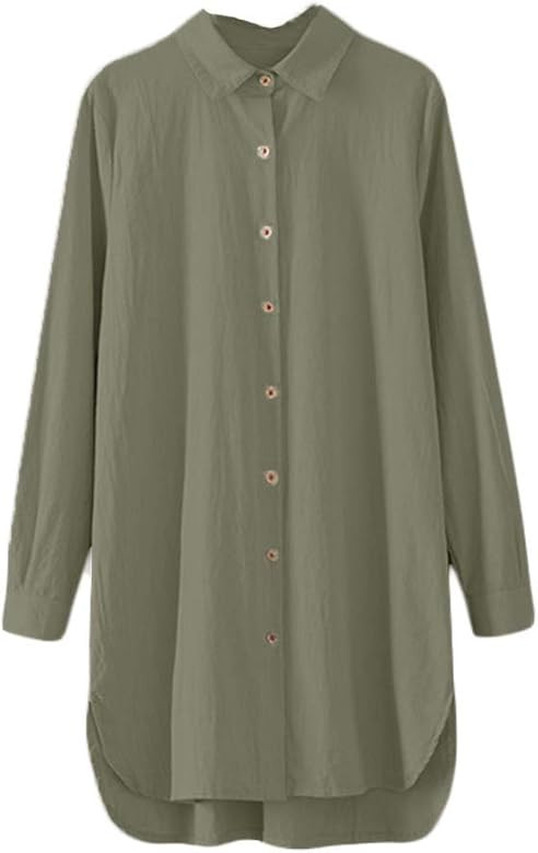 Minibee Women's Long Sleeve Shirts Button Down Blouse Plus Sizes Tunic High Low Tops | Amazon (US)