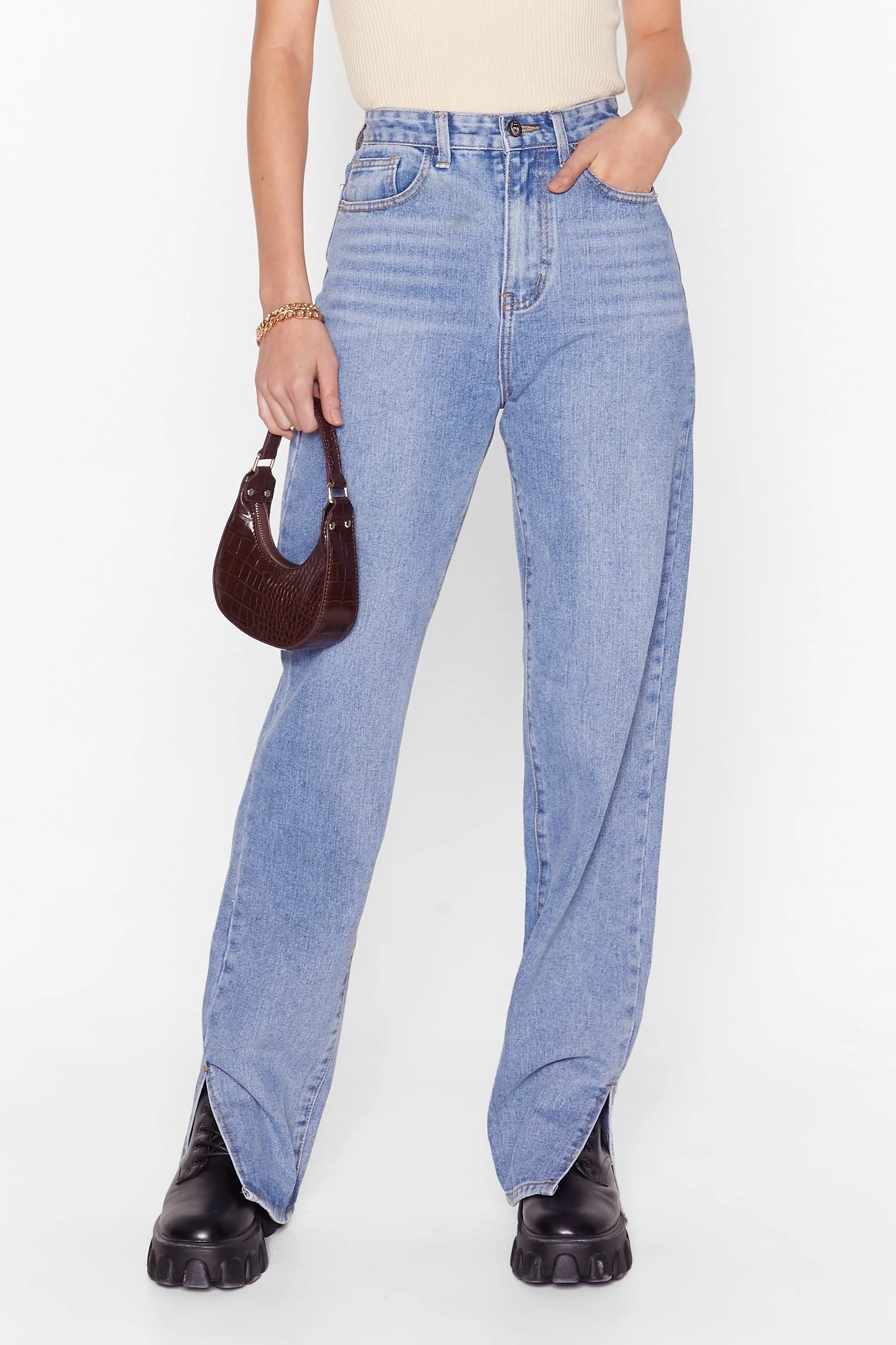Relaxed Split Hem Straight Leg Jeans | Nasty Gal (US)