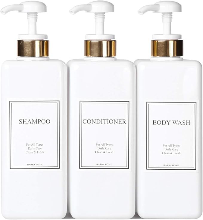 HARRA HOME Modern Gold Design Pump Bottle Set 27 oz Refillable Shampoo and Conditioner Dispenser ... | Amazon (US)