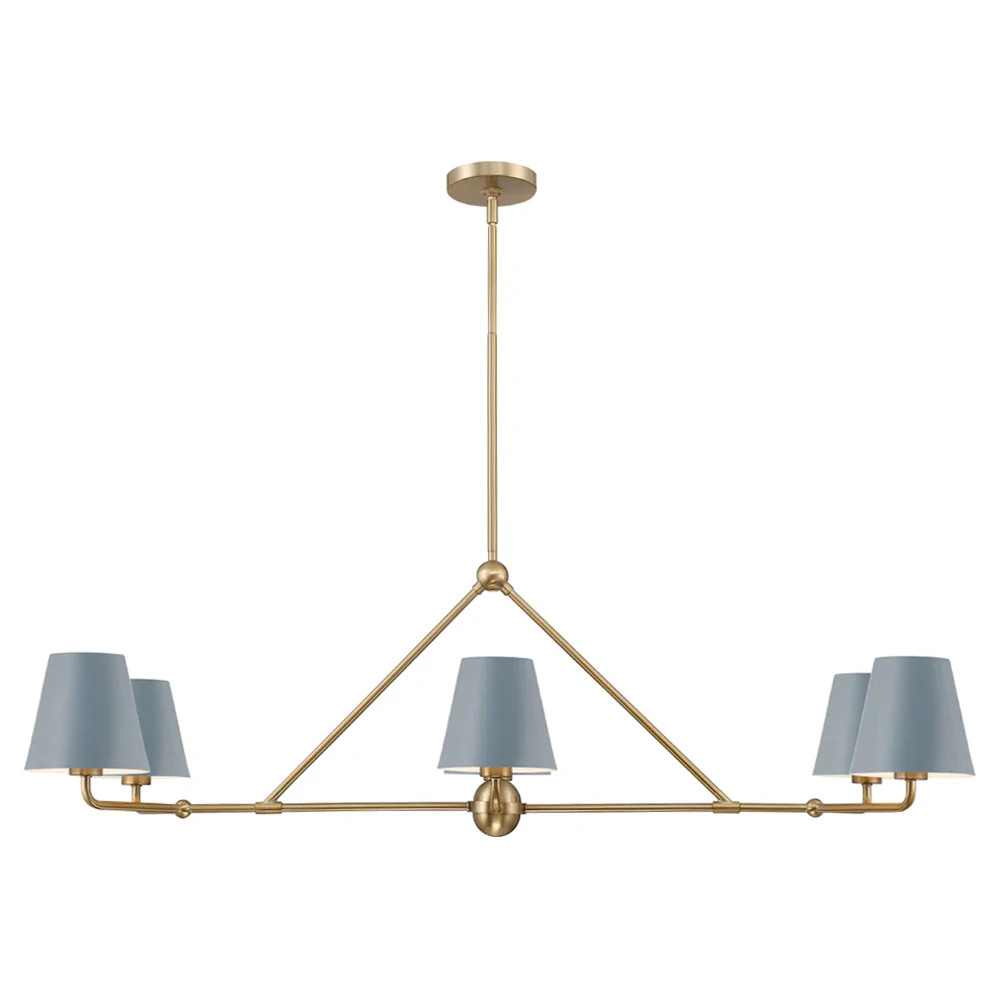 Isaiah Updated Traditional Blue Steel Shade 6 Light Linear Chandelier | Kathy Kuo Home