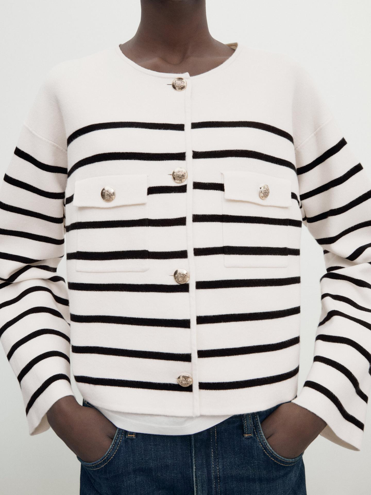 Striped knit cardigan with pockets | Massimo Dutti UK