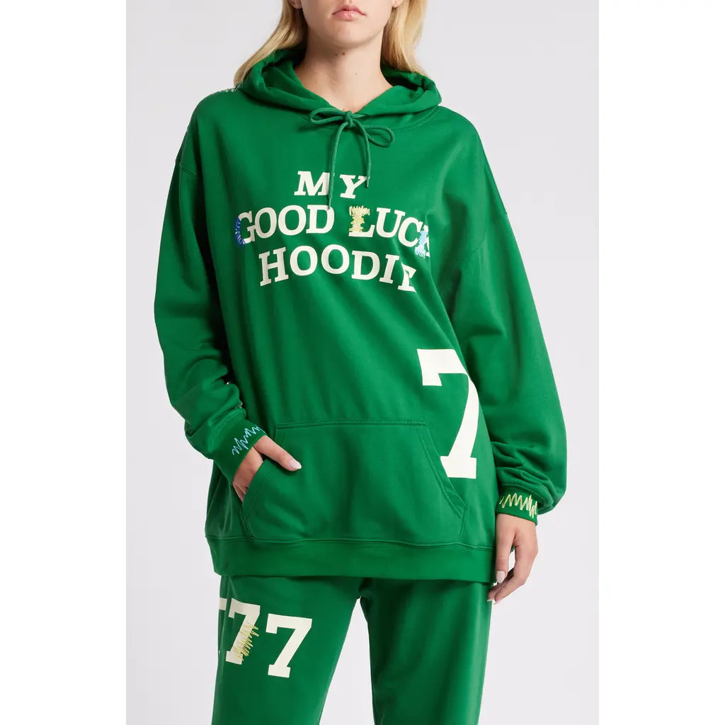 THE MAYFAIR GROUP My Good Luck Cotton Blend Hoodie in Green at Nordstrom, Size Medium | Nordstrom