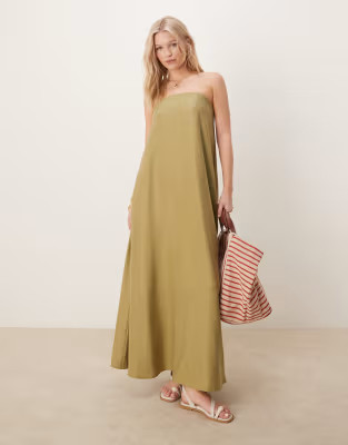 ASOS DESIGN cupro bandeau maxi dress in olive | ASOS | ASOS (Global)