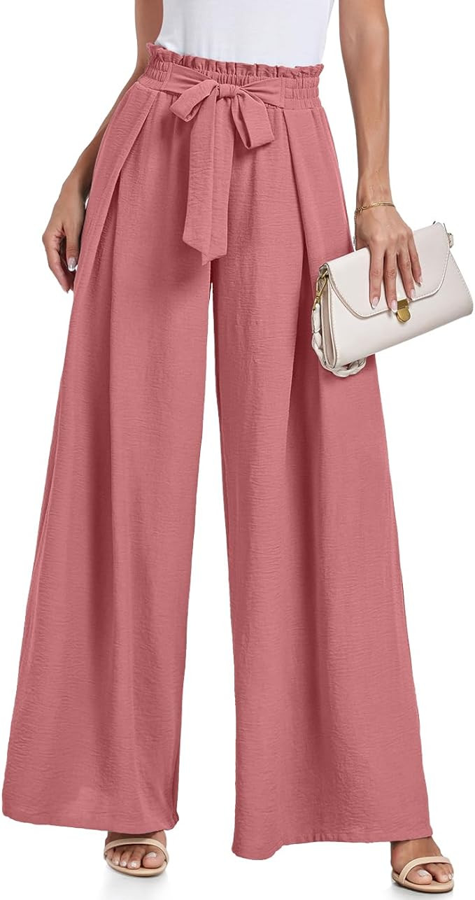 Lepunuo Wide Leg Pants for Women High Waisted Palazzo Pants Work Casual Flowy Tie Knot Trousers w... | Amazon (US)