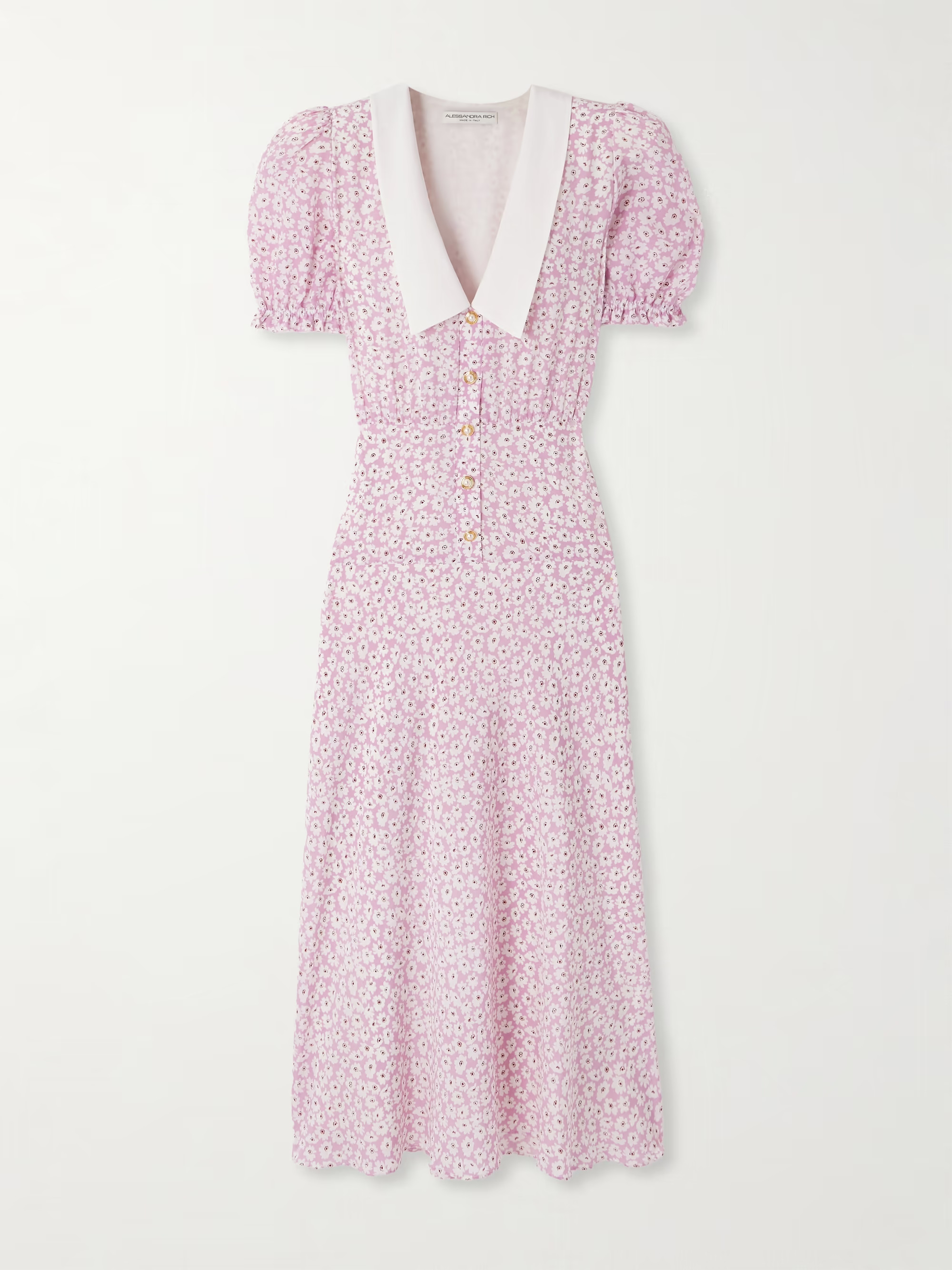 Crepe-trimmed gathered floral-print silk midi dress | NET-A-PORTER (US)