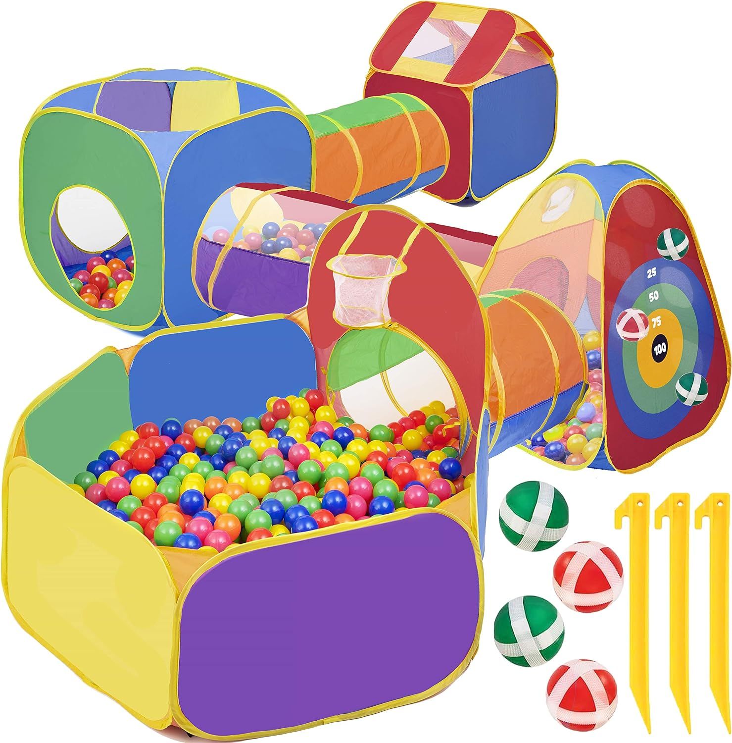 7 Piece Play Tunnel And Tent For Kids | With 4 Dart Balls | Kids Baby Ball Pit For Babies Playhou... | Amazon (US)