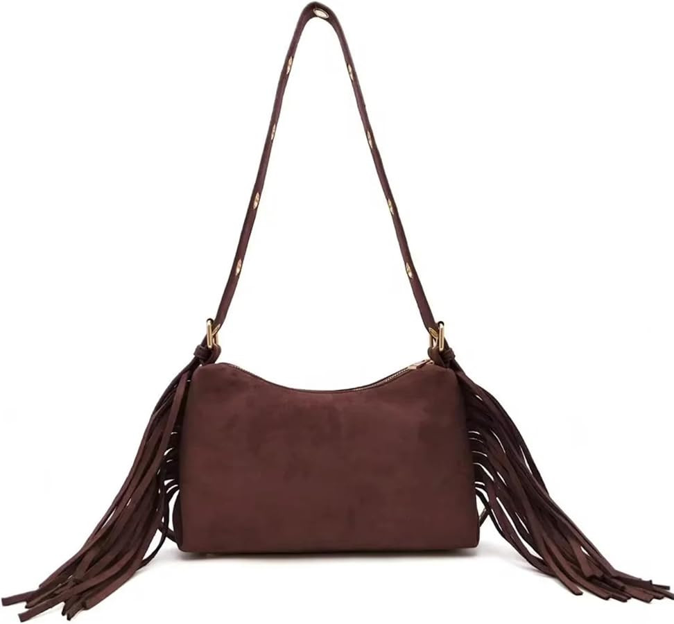 Sea Marie Designs Haven Fringe Suede Shoulder Bag - Women\u2019s Suede Fringe Handbag with Soft T... | Amazon (US)
