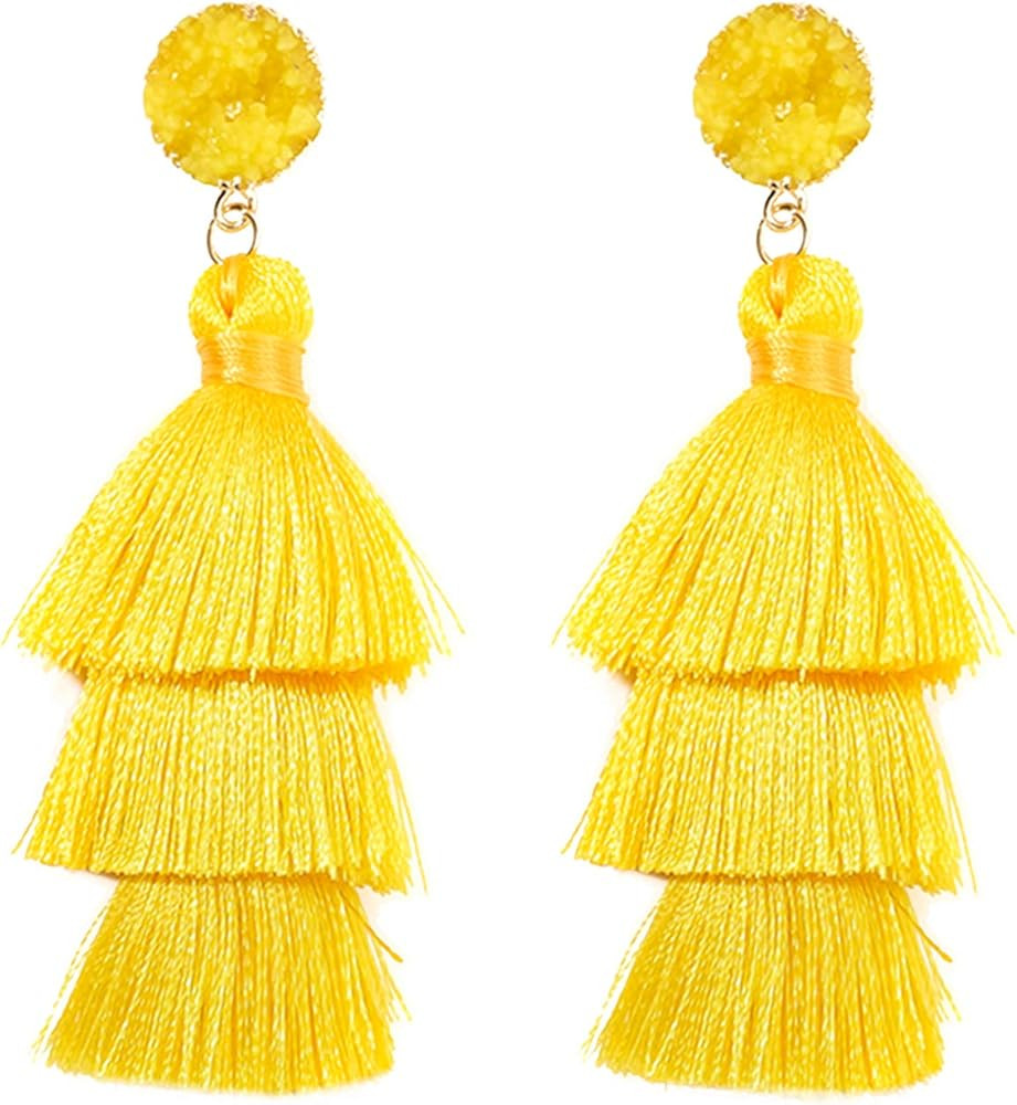Rave Envy Colorful Tassel Earrings for Women - Layered Tassle Earrings - Choice of Color | Amazon (US)